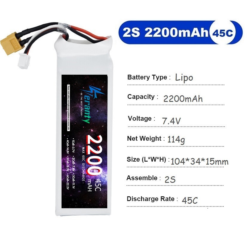 2PCS 7.4V Lipo 2S Battery 1500 - Drone Racing Battery recensie en prijs